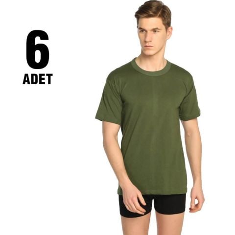 Seher Renkli Sıfır Yaka Erkek Atlet 6'lı YENİ HAKİ - 5