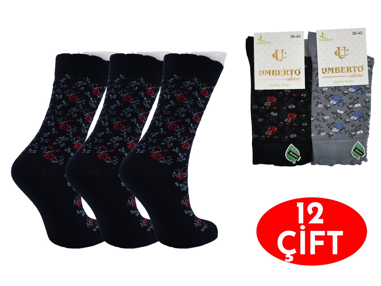 Umberto 207 Dikişsiz Bayan Bambu Soket Çorap 12'li 36-40 NO - KARISIKRENK