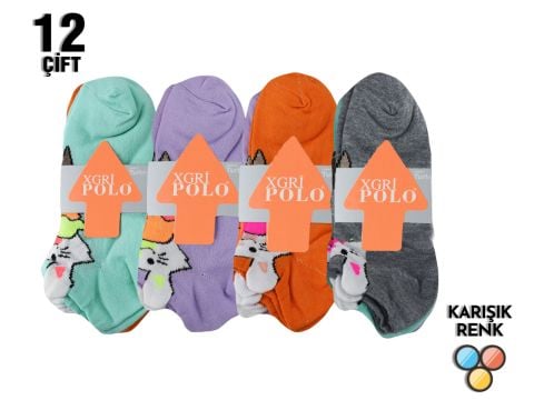 XGRİ POLO 3'lü 3 Boyutlu Bayan Penye Patik 12'li