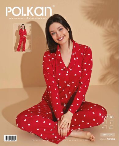 Polkan 19708 Viskon Uzun Kollu Bayan Pijama Takım 4'lü