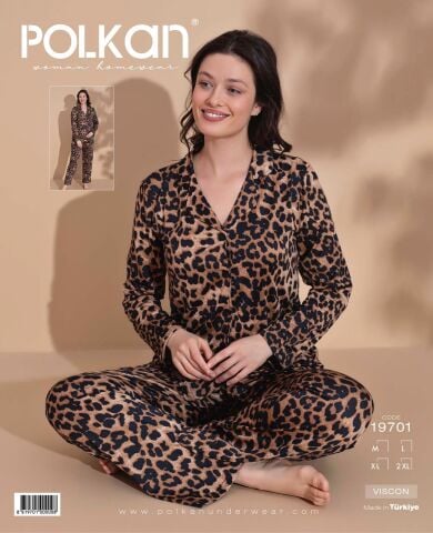 Polkan 19701 Viskon Uzun Kollu Bayan Pijama Takım 4'lü