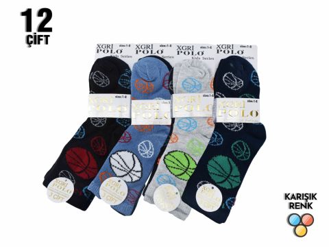 XGRİ POLO Yıkamalı Penye Erkek Çocuk Patik 12'li