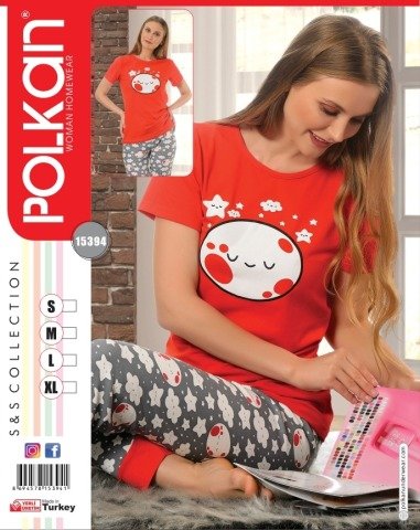 POLKAN 15394 BAYAN KISA KOL PİJAMA TAKIMI