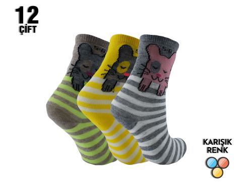 XGRİ POLO Yıkamalı Penye Kız Çocuk Patik 12'li