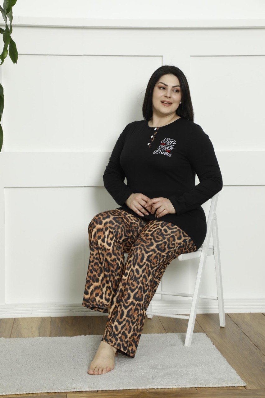 Polcan 10392 Battal Uzun Kollu Bayan Pijama Takım