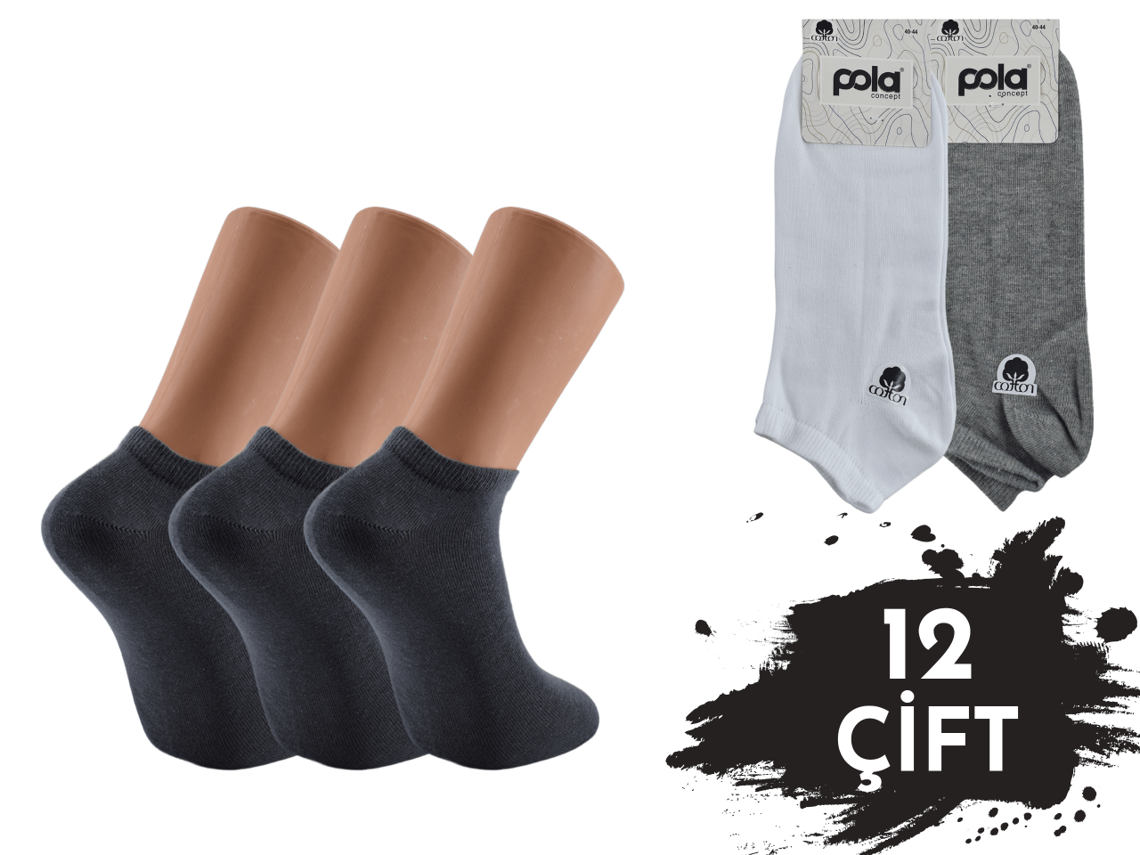 Pola 1445 Pamuklu Likralı Erkek Patik 12'li