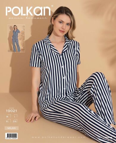 Polkan 19021 Bayan Milan Kısa Kollu Bayan Pijama Takım Paket İçi 4'lü