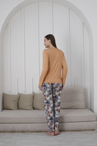 Kapitex 59108 Bambu Ring Viskon Bayan Uzun Kol Pijama Takım 4'lü