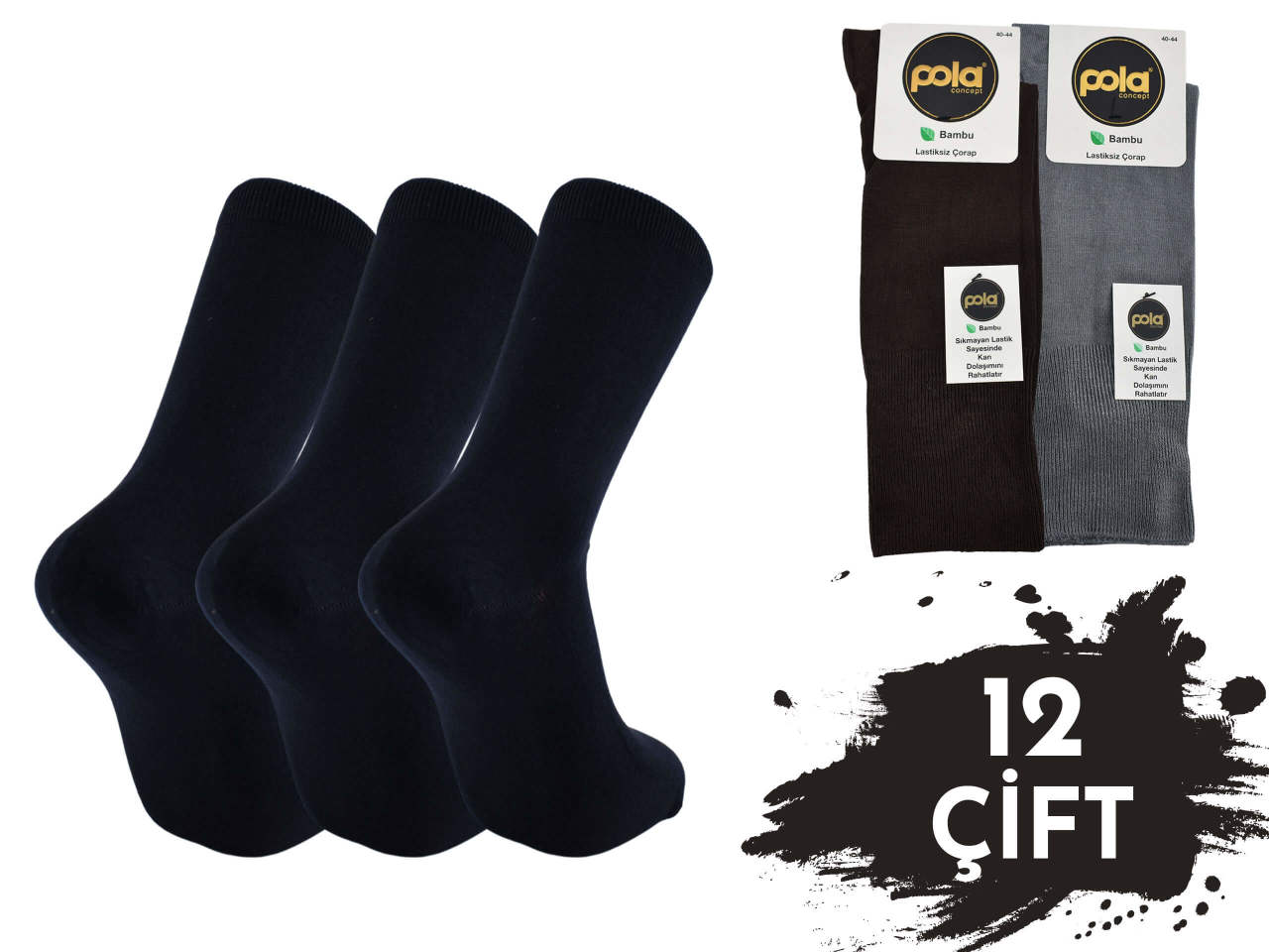 Pola 1185 Dört Mevsim Likralı Diyabetik Erkek Bambu Çorap 12'li