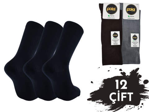 Pola 1185 Dört Mevsim Likralı Diyabetik Erkek Bambu Çorap 12'li