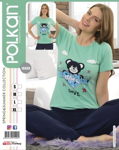 POLKAN BAYAN KISA KOL PİJAMA TAKIMI