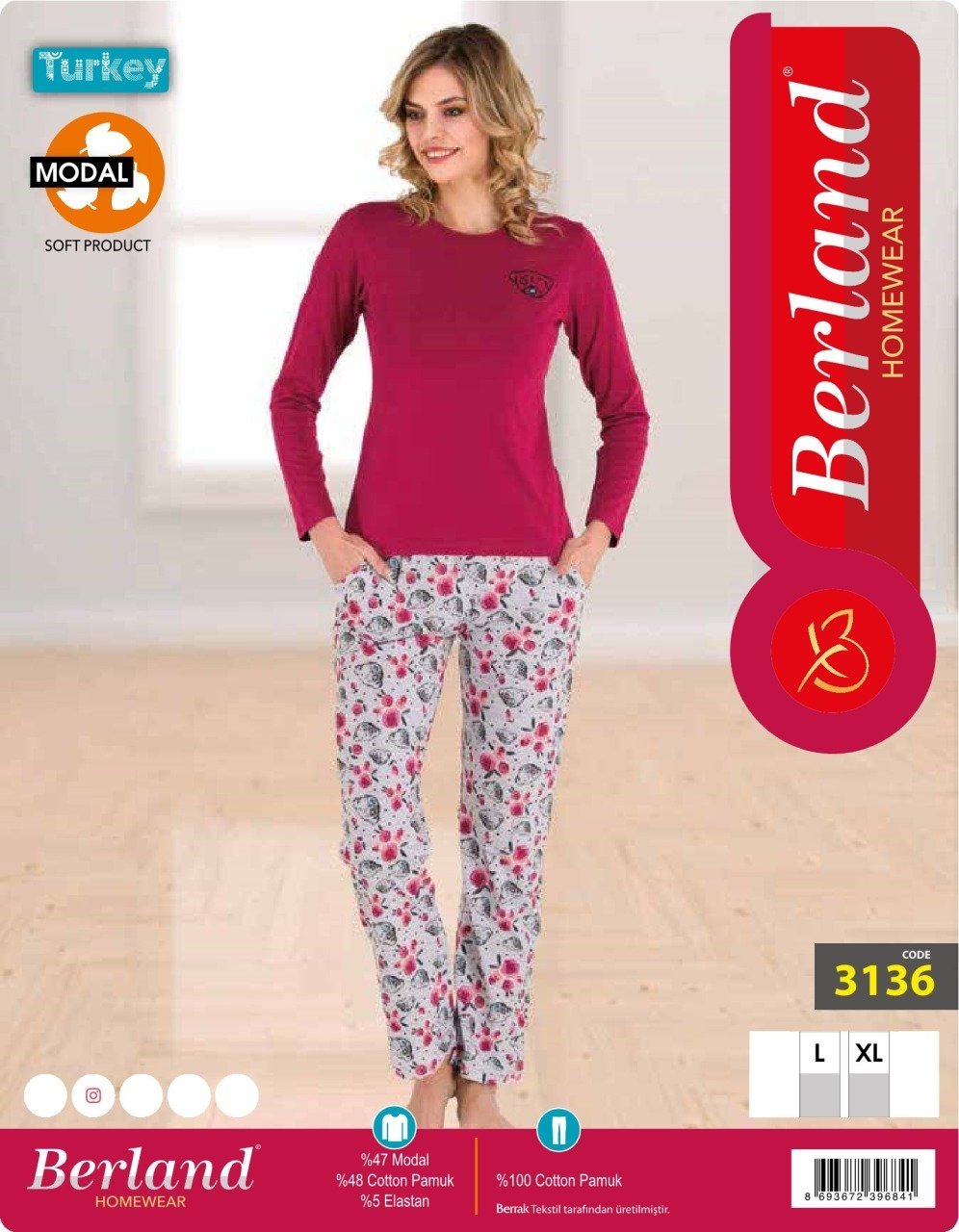Berland 3136 Bayan Modal Uzun Kol Pijama Takımı
