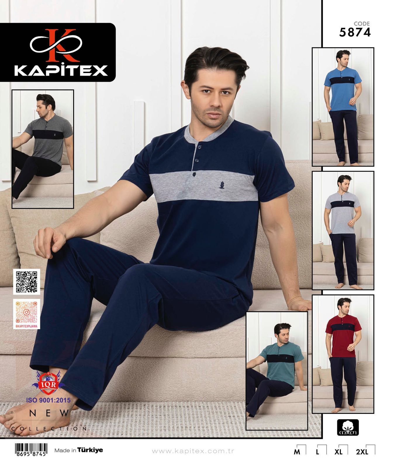 Kapitex 5874 Erkek Kısa Kol Üç Düğmeli Pijama Takım 4'lü
