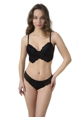 Büşra 328 Balenli Destekli Bayan Sütyen Takım SİYAH - 80