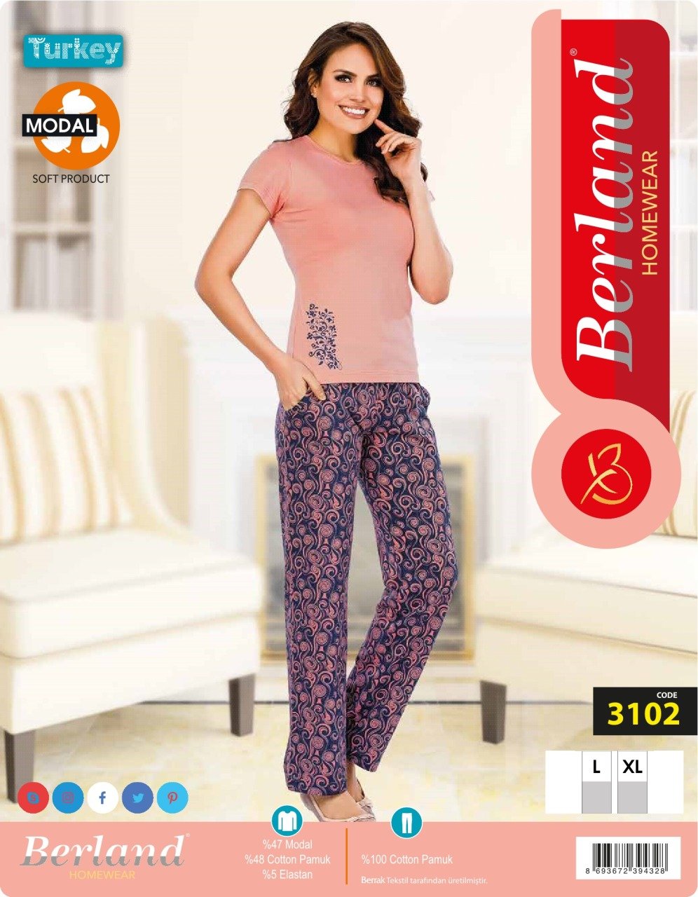 Berland 3102 Bayan Modal Kısa Kol Pijama Takımı