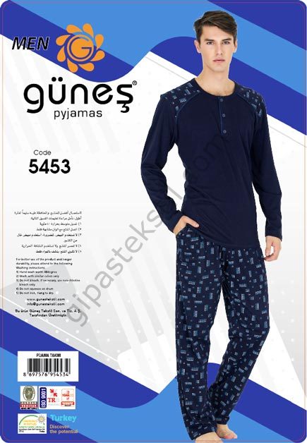 Güneş 5453 Uzun Kol Mevsimlik Erkek Pijama Takımı