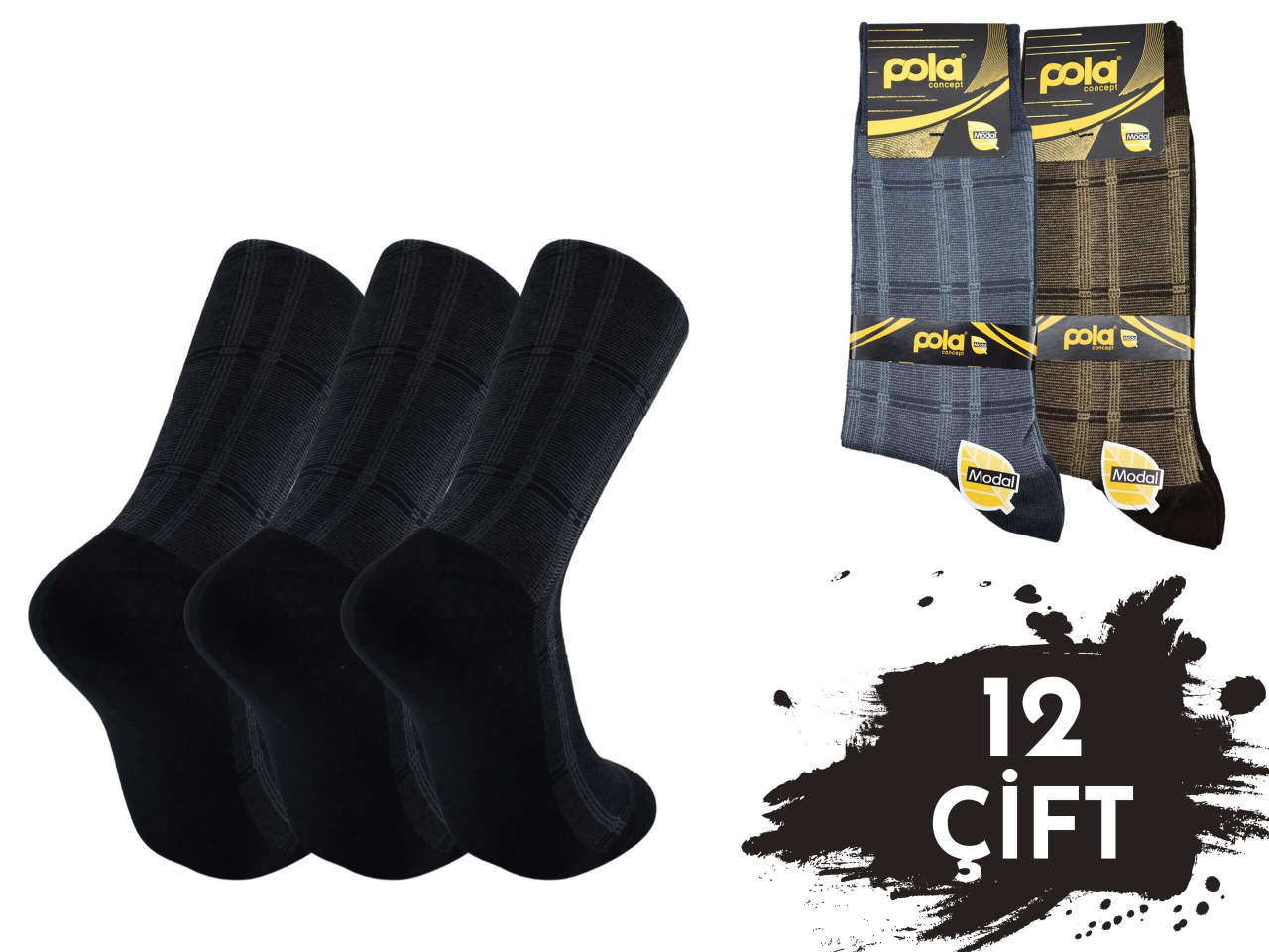 Pola 1527 Dört Mevsim Likralı Erkek Modal Çorap 12'li