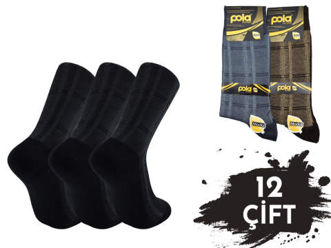 Pola 1527 Dört Mevsim Likralı Erkek Modal Çorap 12'li
