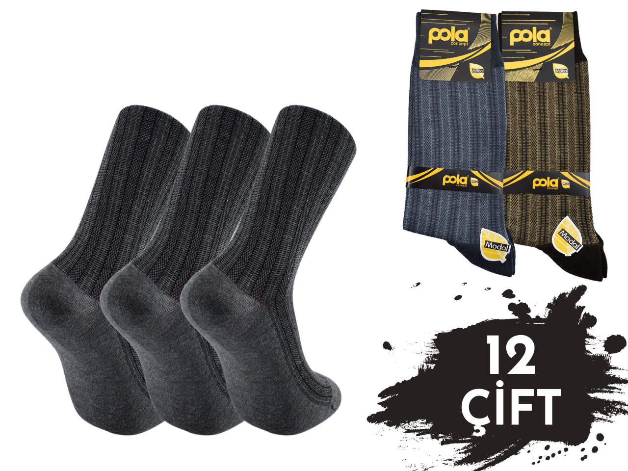 Pola 1528 Dört Mevsim Likralı Erkek Modal Çorap 12'li