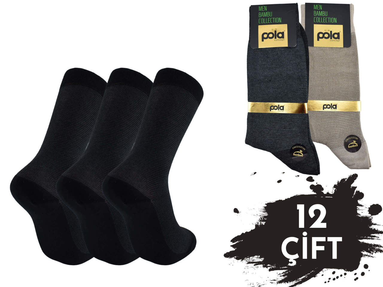 Pola 1612 Yazlık Likralı Erkek Bambu Çorap 12'li