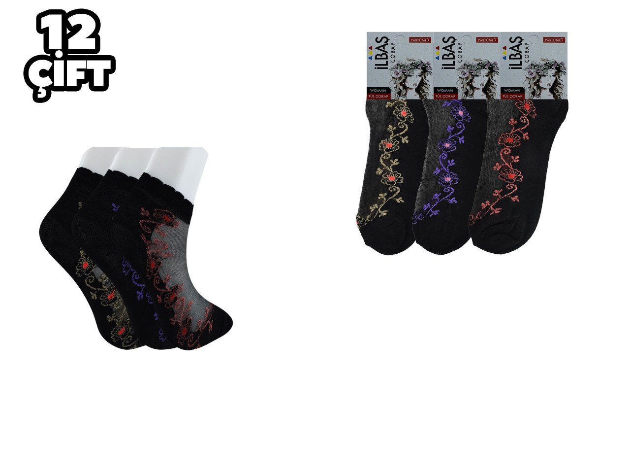 İlbaş 67-4 Bayan Desenli Tül Patik 12'li