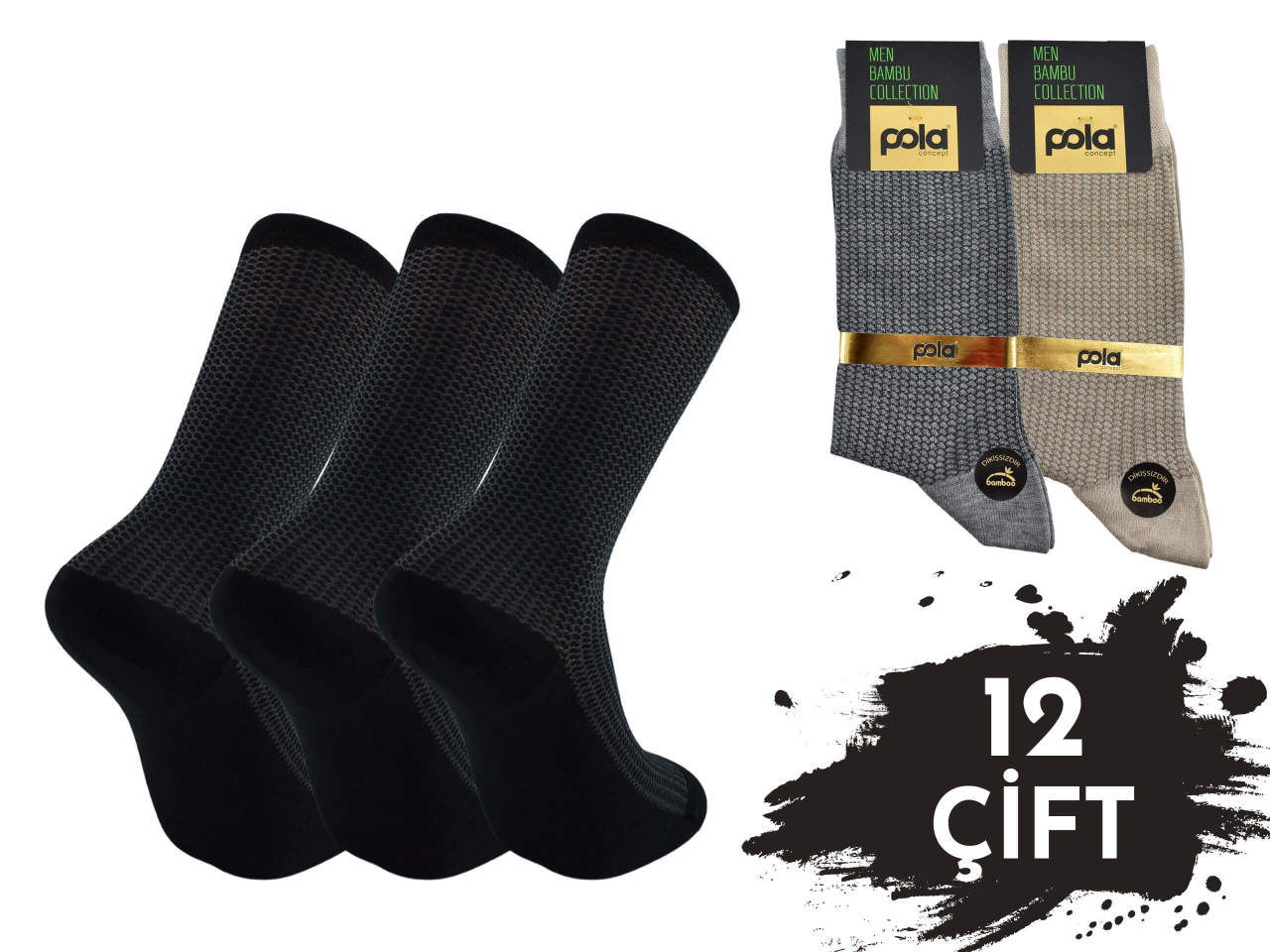 Pola 1607 Yazlık Likralı Erkek Bambu Çorap 12'li