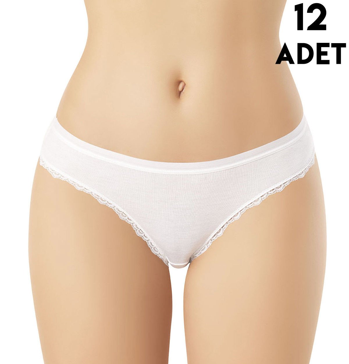 Kota 5101 Tırnak Dantelli Viskon Bayan Bikini (M-L-XL) 12'li BEYAZ - L