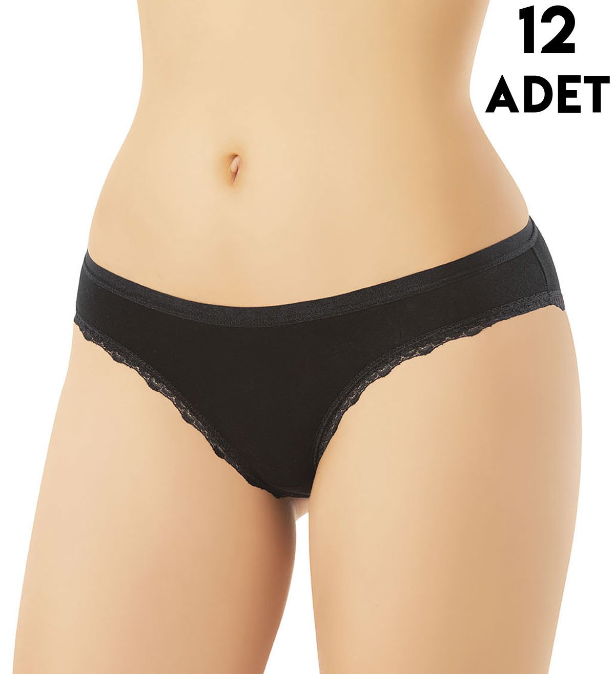 Kota 5101 Tırnak Dantelli Viskon Bayan Bikini (M-L-XL) 12'li SİYAH - L