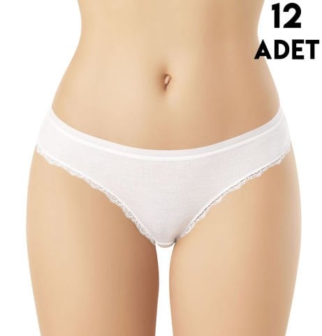 Kota 5101 Tırnak Dantelli Viskon Bayan Bikini (M-L-XL) 12'li BEYAZ - XL