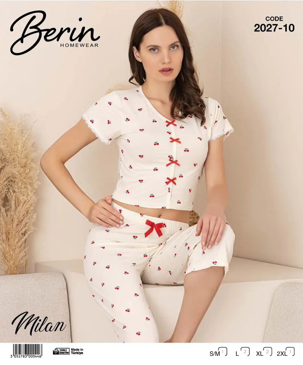 Berin 2027-10 (M-L-XL-XXL) Bayan Krop Kısa Kollu Milan Kapri Pijama Takımı 6'lı