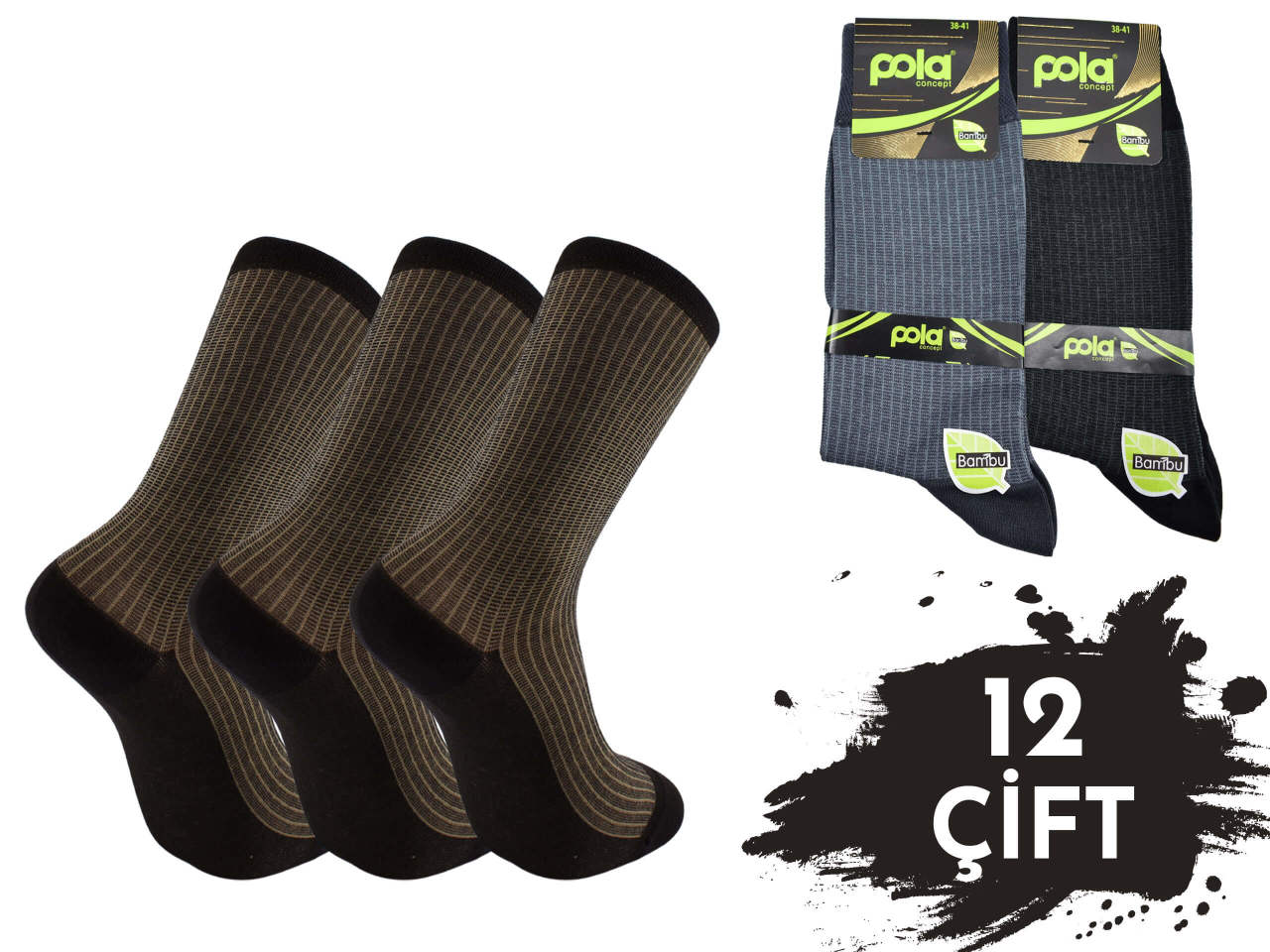 Pola 1519 Dört Mevsim Likralı Garson Boy Erkek Bambu Çorap 12'li