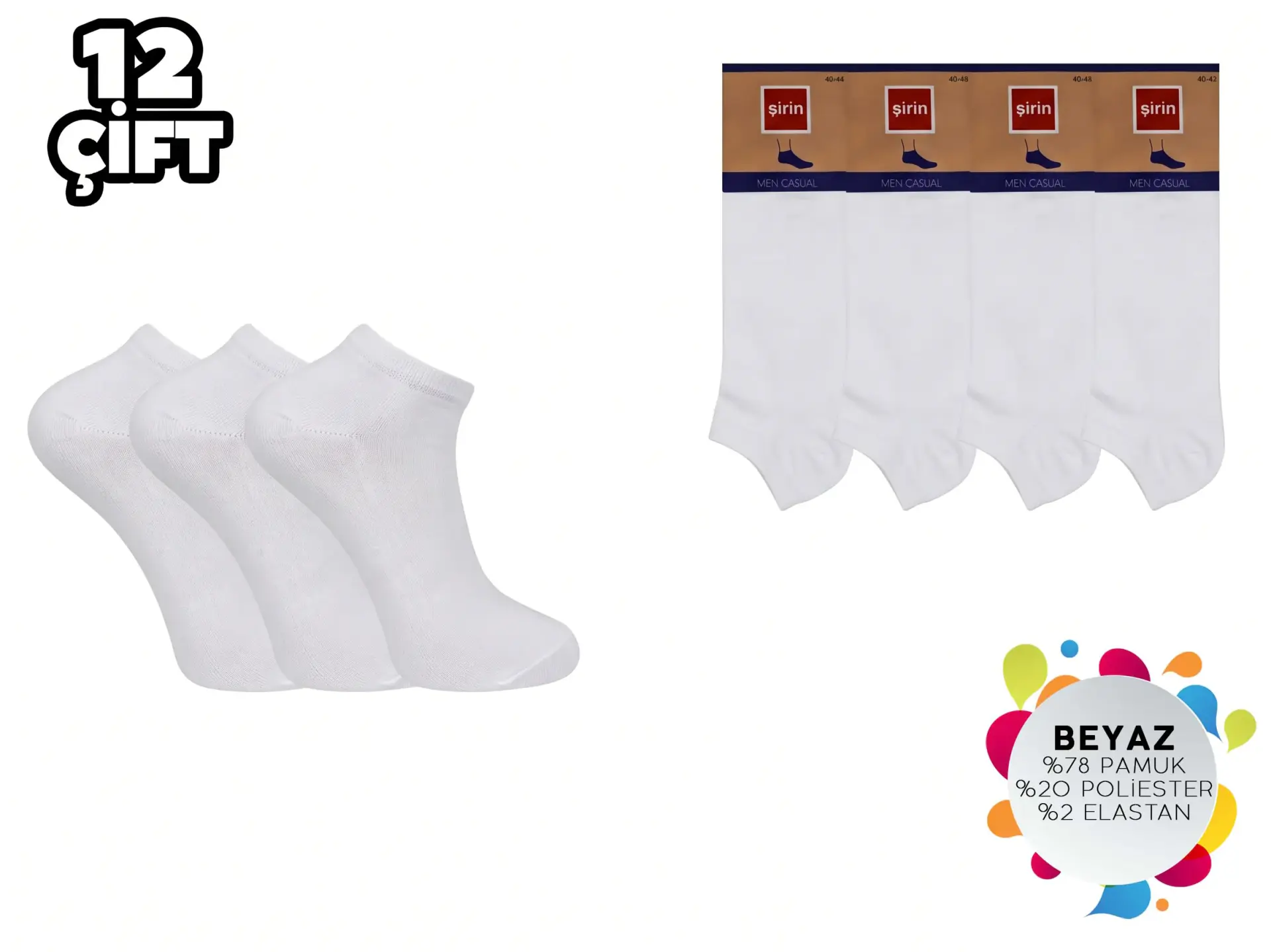 Şirin 7090-01-1 Düz Beyaz Ter Emici Dikişsiz Erkek Penye Patik 12'li