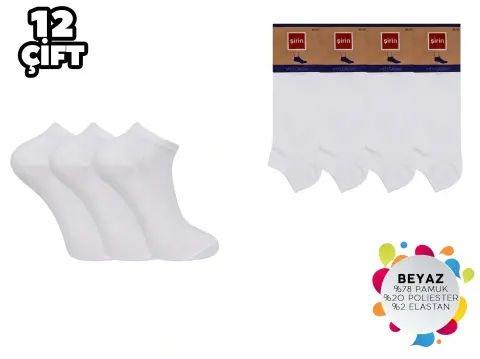 Şirin 7090-01-1 Düz Beyaz Ter Emici Dikişsiz Erkek Penye Patik 12'li