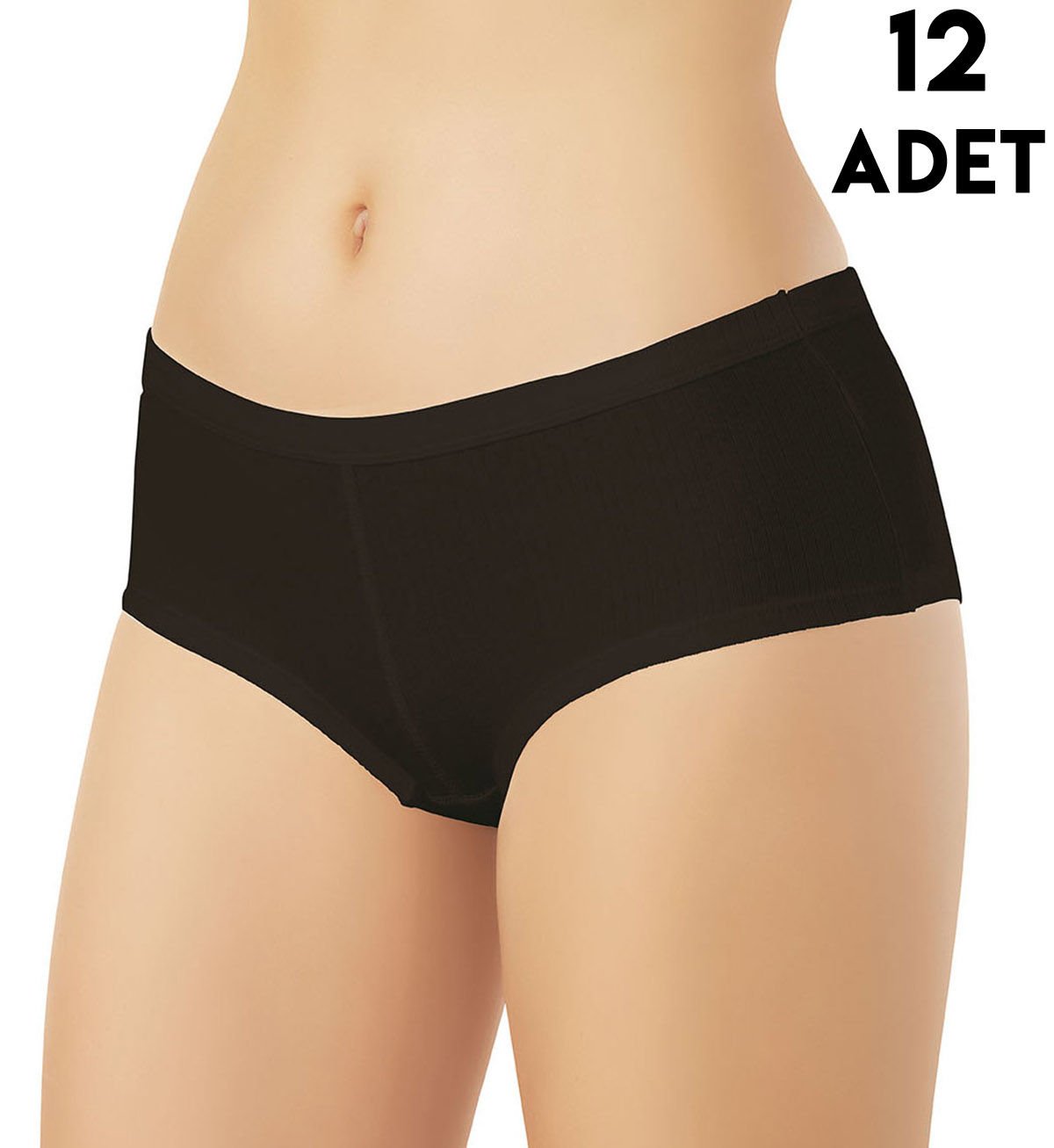 Kota 5030 (M-L-XL-2XL) Parçalı Raporlu Ribana Bayan Külot 12'li SİYAH - L