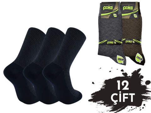 Pola 1516 Dört Mevsim Likralı Erkek Bambu Çorap 12'li