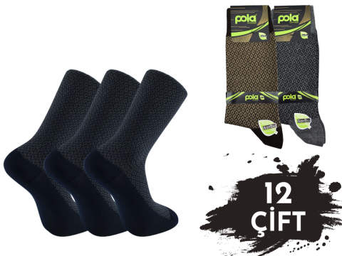 Pola 1517 Dört Mevsim Likralı Erkek Bambu Çorap 12'li