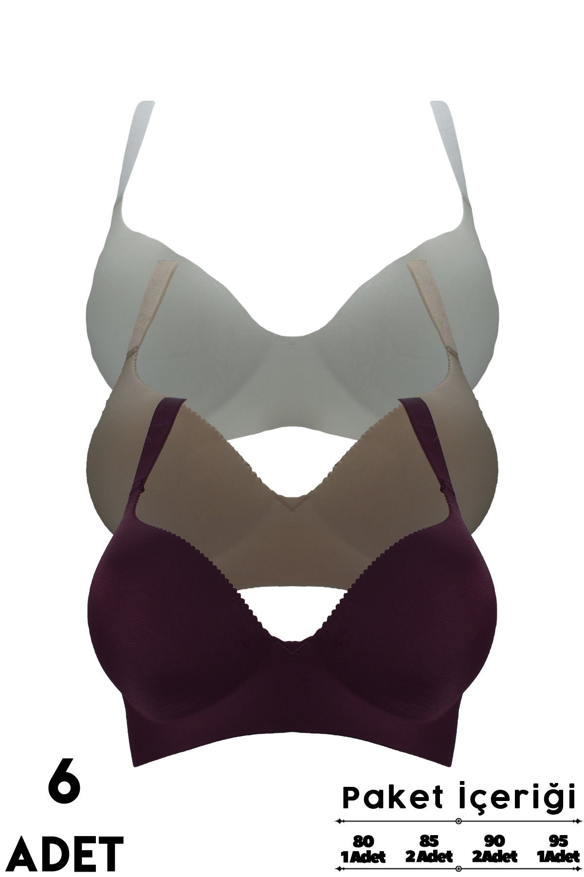 Aysemin 301 B Cup Balensiz Desteksiz Lazer Kesim Bayan Sütyen 6'lı