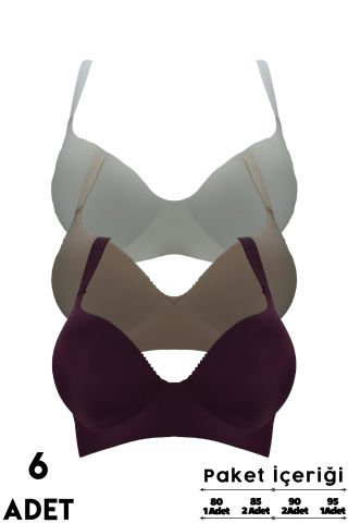 Aysemin 301 B Cup Balensiz Desteksiz Lazer Kesim Bayan Sütyen 6'lı