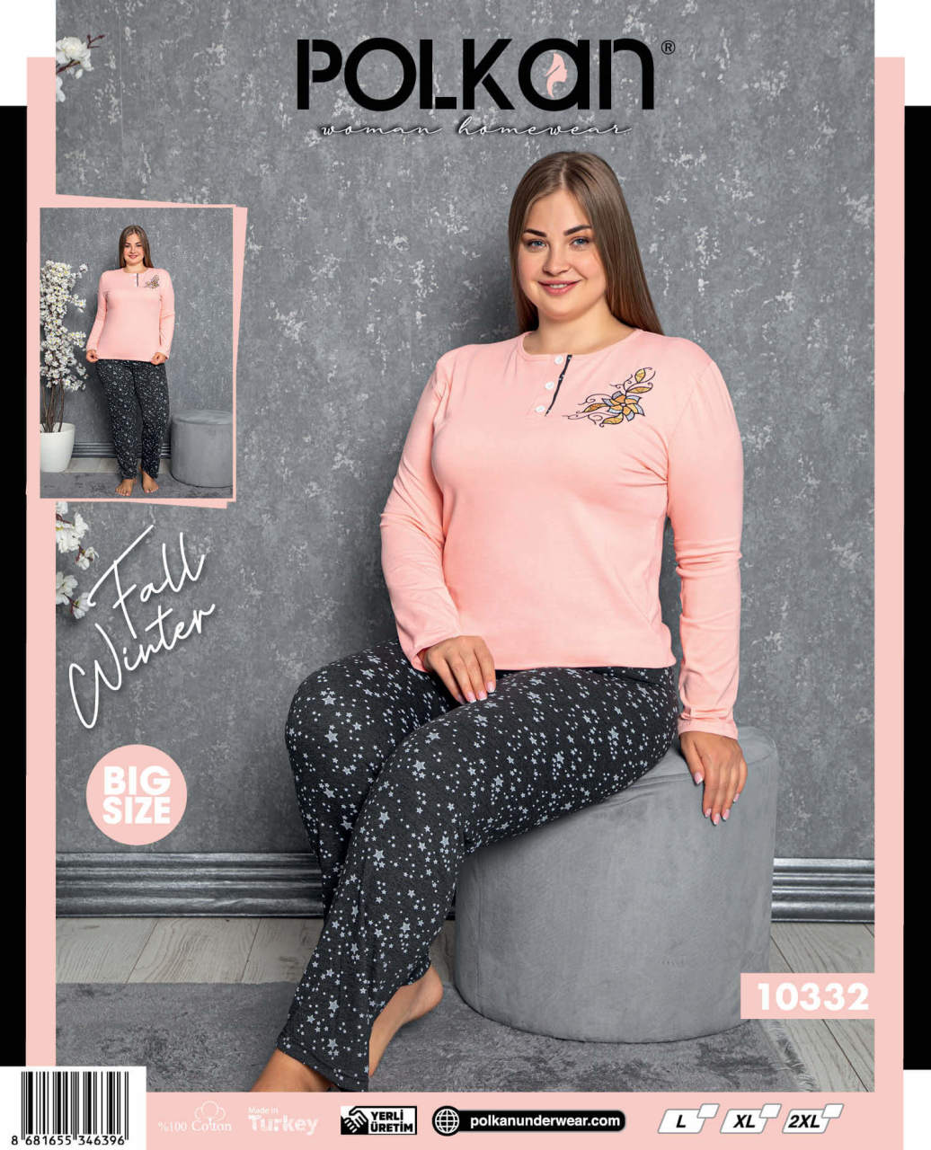 Polcan 10332 Uzun Kollu Düğmeli Bayan Pijama Takımı