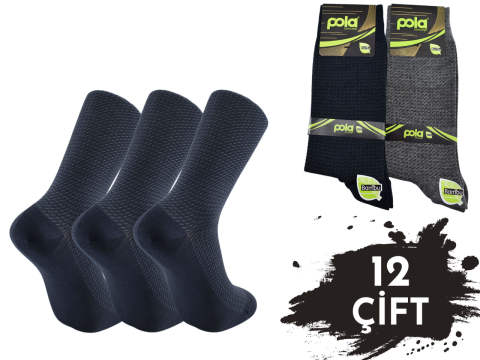 Pola 1511 Dört Mevsim Likralı Erkek Bambu Çorap 12'li