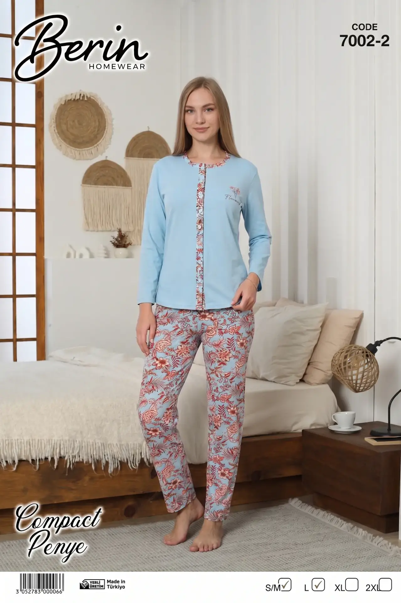Berin 7002-1 (M-L-XL-XXL) Bayan Uzun Kollu Kompak Pijama Takımı 6'lı