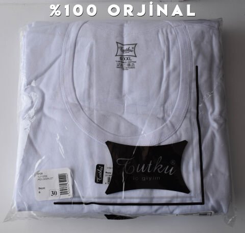 Tutku 0103 Erkek Beyaz Penye Bisiklet Yaka Fanila 6'lı