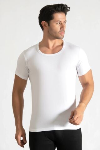 Tutku 0103 Erkek Beyaz Penye Bisiklet Yaka Fanila 6'lı