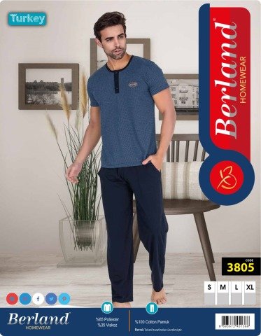 Berland 3805 Erkek Modal Kısa Kol Pijama Takımı KATALOG RENGİ - L