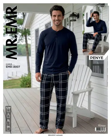 MR-EMR 8007 (M-L-XL-XXL) Penye Uzun Kollu Erkek Pijama Takımı 4'lü