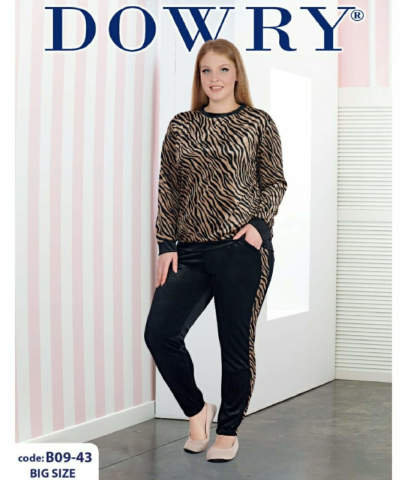 Dowry 09-43 Battal Kadife Uzun Kol Bayan Pijama Takımı