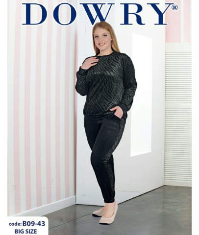 Dowry 09-43 Battal Kadife Uzun Kol Bayan Pijama Takımı