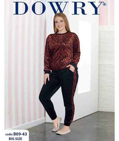 Dowry 09-43 Battal Kadife Uzun Kol Bayan Pijama Takımı