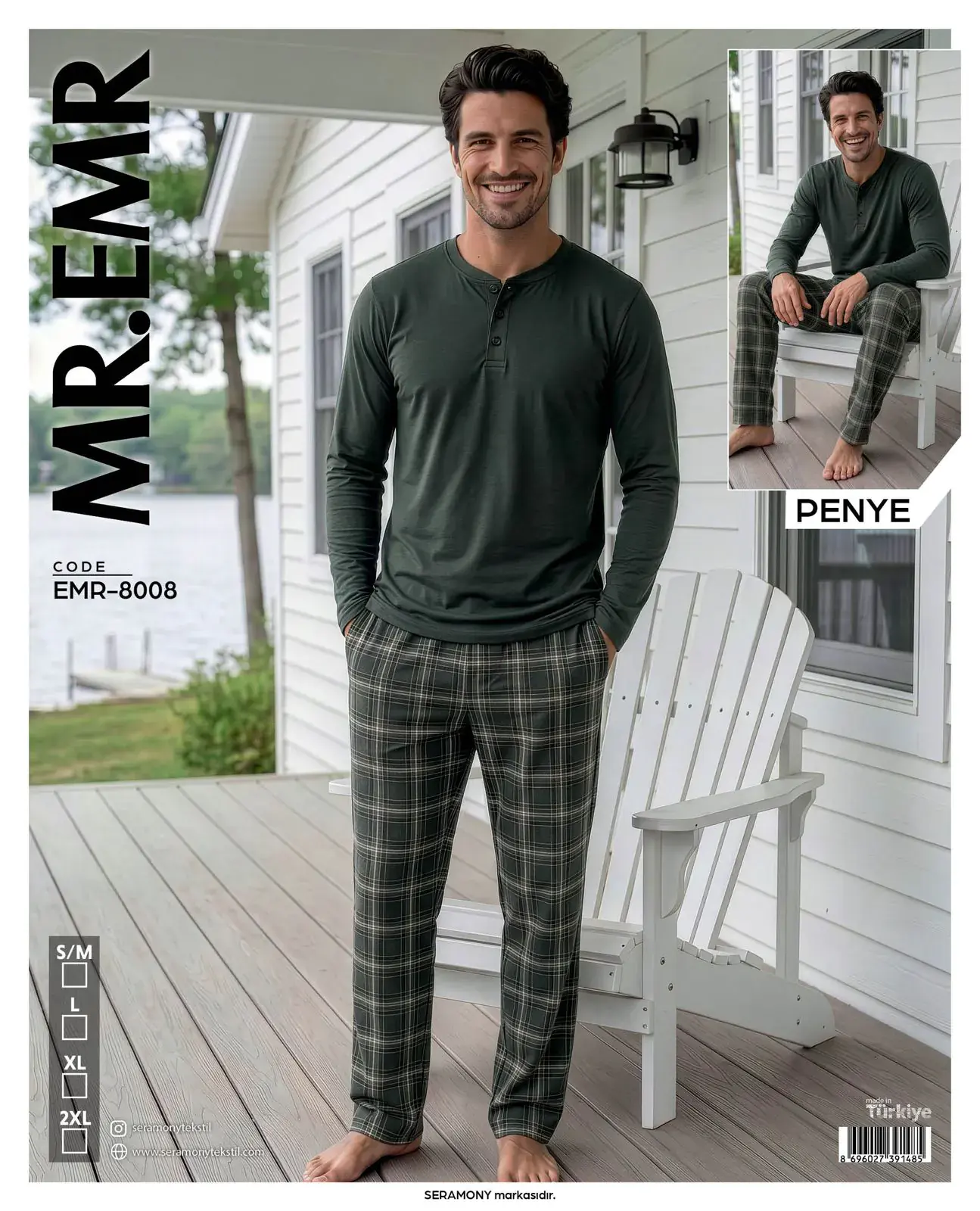 MR-EMR 8008 (M-L-XL-XXL) Penye Uzun Kollu Erkek Pijama Takımı 4'lü