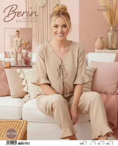 Berin 11000-5 (M-L-XL-XXL) Bayan Kısa Kollu Keten Pijama Takımı 6'lı